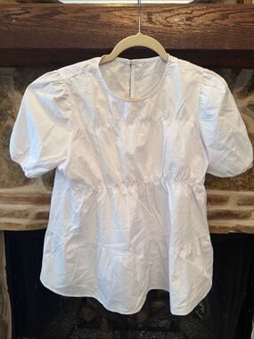 White Puff-Sleeve Peplum Blouse - Women